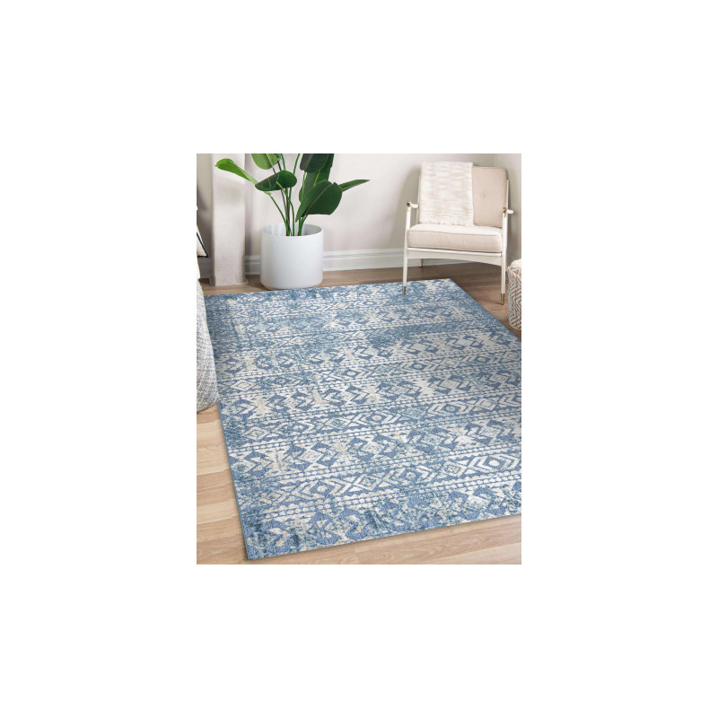 Dywan Strukturalny SOLE D3732 Aztecki, romby - płasko tkany niebieski / beż 80x150cm Dywan Strukturalny SOLE D3732 Aztecki, romby - płasko tkany niebieski / beż 80x150cm