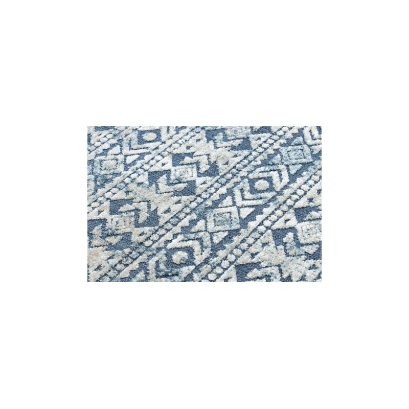 Dywan Strukturalny SOLE D3732 Aztecki, romby - płasko tkany niebieski / beż 80x250cm