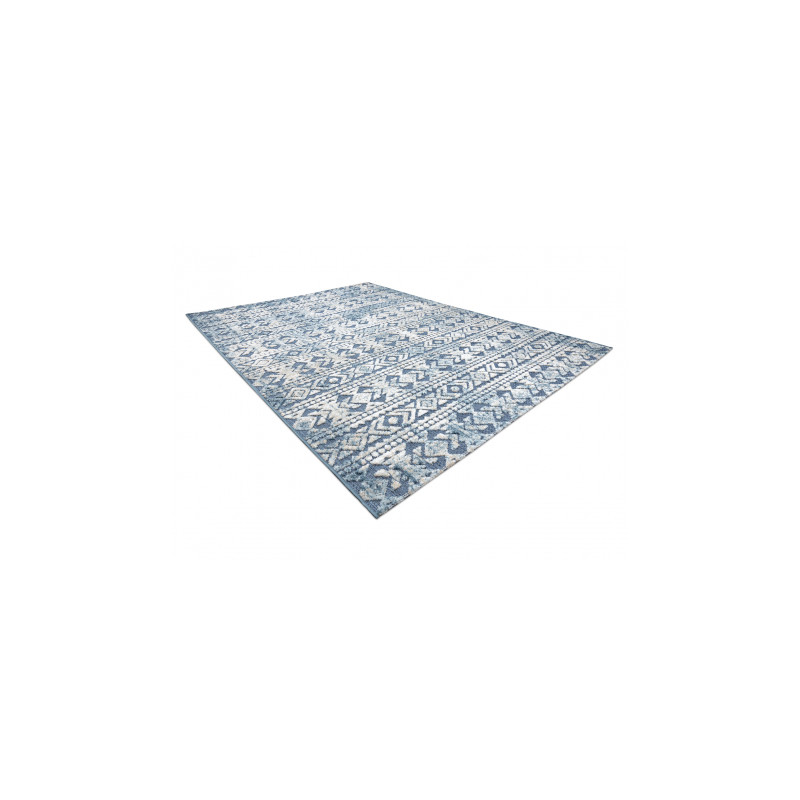 Dywan Strukturalny SOLE D3732 Aztecki, romby - płasko tkany niebieski / beż 120x170cm