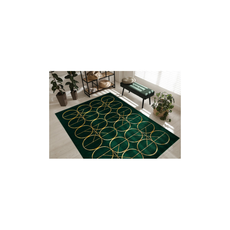 Dywan EMERALD ekskluzywny 1010 glamour, stylowy koła butelkowa zieleń / złoty 180x270cm