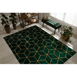 Dywan EMERALD ekskluzywny 1014 glamour, stylowy kostka butelkowa zieleń / złoty 140x190cm
