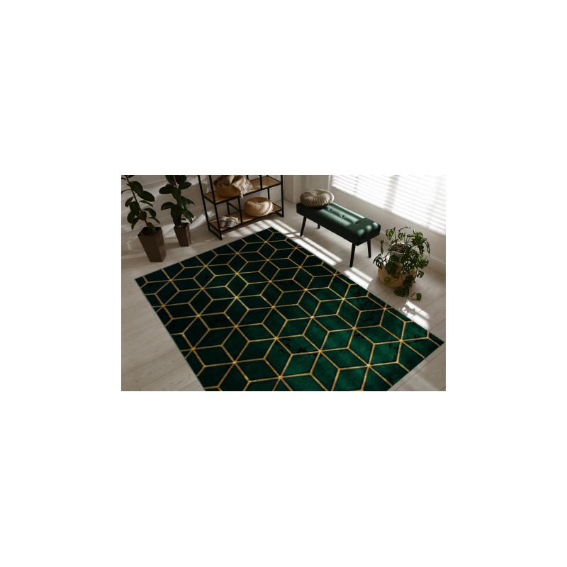 Dywan EMERALD ekskluzywny 1014 glamour, stylowy kostka butelkowa zieleń / złoty 160x220cm
