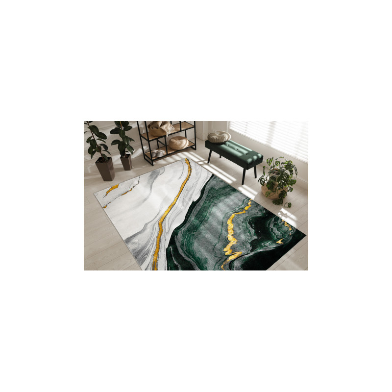Dywan EMERALD ekskluzywny 1017 glamour, stylowy marmur butelkowa zieleń / złoty 80x150cm