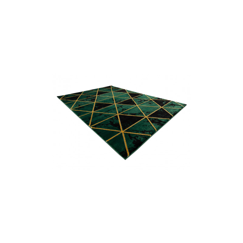 Dywan EMERALD ekskluzywny 1020 glamour, stylowy marmur, trójkąty butelkowa zieleń / złoty 140x190cm