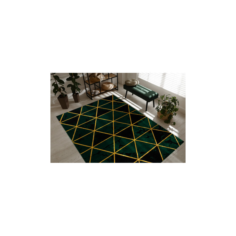 Dywan EMERALD ekskluzywny 1020 glamour, stylowy marmur, trójkąty butelkowa zieleń / złoty 140x190cm