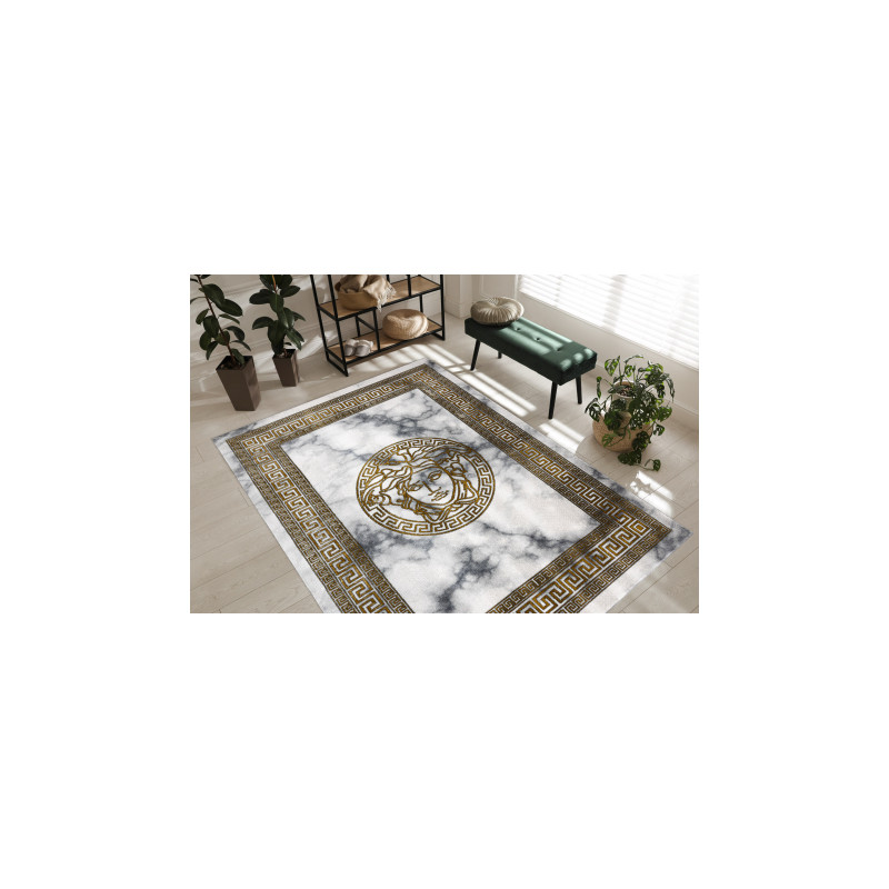 Dywan EMERALD ekskluzywny 1011 glamour, meduza grecki ramka krem / złoty 240x330cm