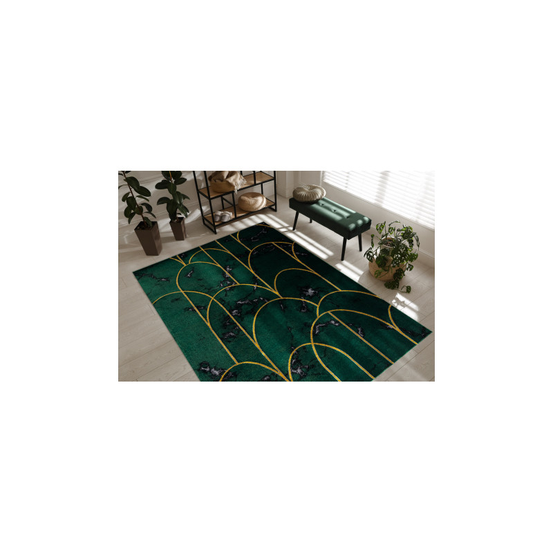 Dywan EMERALD ekskluzywny 1016 glamour, stylowy art deco, marmur butelkowa zieleń / złoty 140x190cm