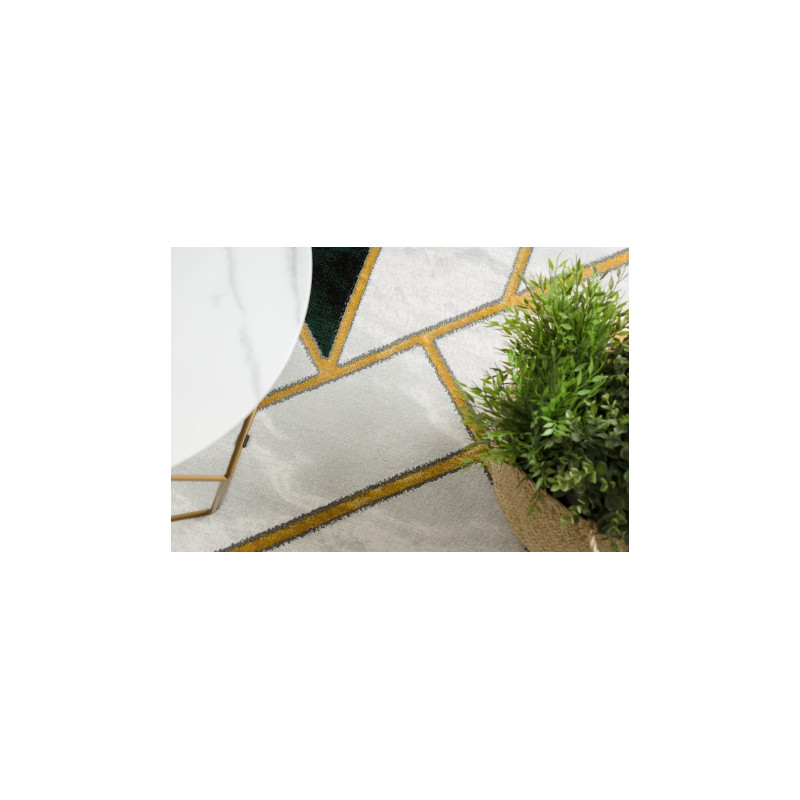 Dywan EMERALD ekskluzywny 1015 glamour, stylowy marmur, geometryczny butelkowa zieleń / złoty 80x150cm