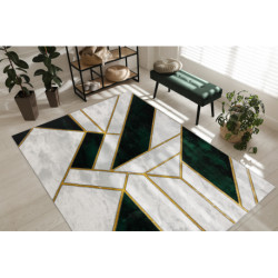 Dywan EMERALD ekskluzywny 1015 glamour, stylowy marmur, geometryczny butelkowa zieleń / złoty 140x190cm