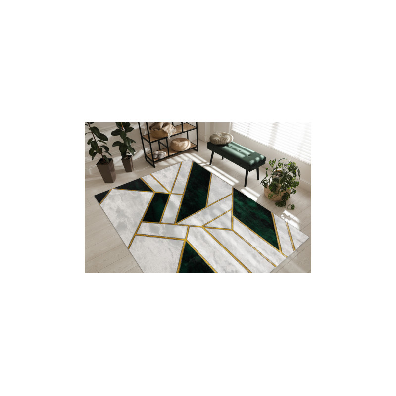 Dywan EMERALD ekskluzywny 1015 glamour, stylowy marmur, geometryczny butelkowa zieleń / złoty 140x190cm