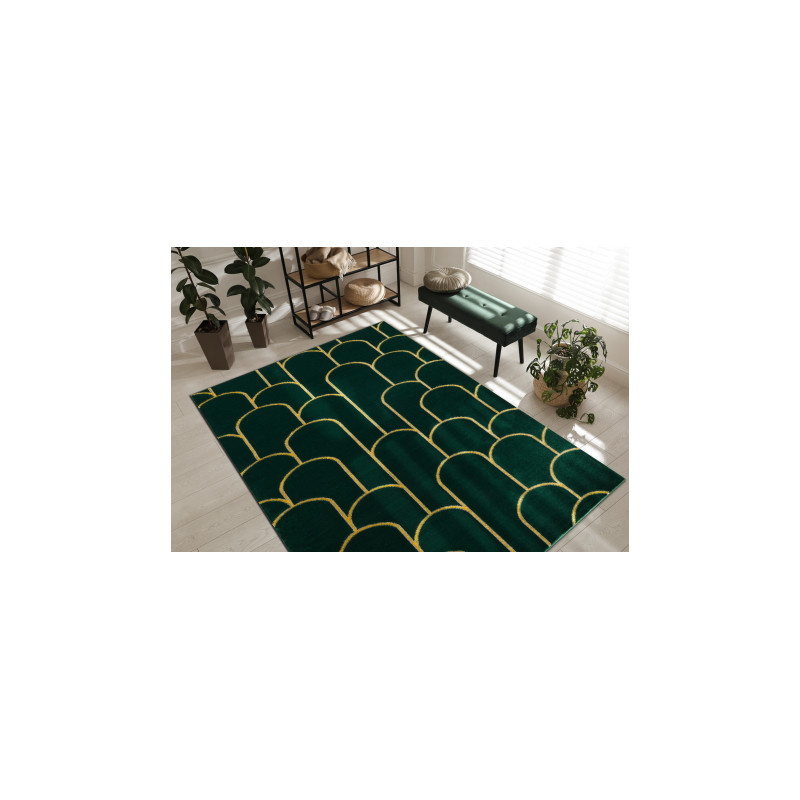 Dywan EMERALD ekskluzywny 1021 glamour, stylowy art deco butelkowa zieleń / złoty 80x150cm