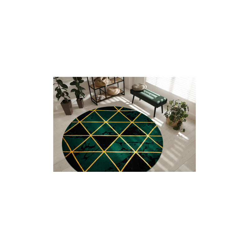 Dywan EMERALD ekskluzywny 1020 koło - glamour, stylowy marmur, trójkąty butelkowa zieleń / złoty koło 120cm