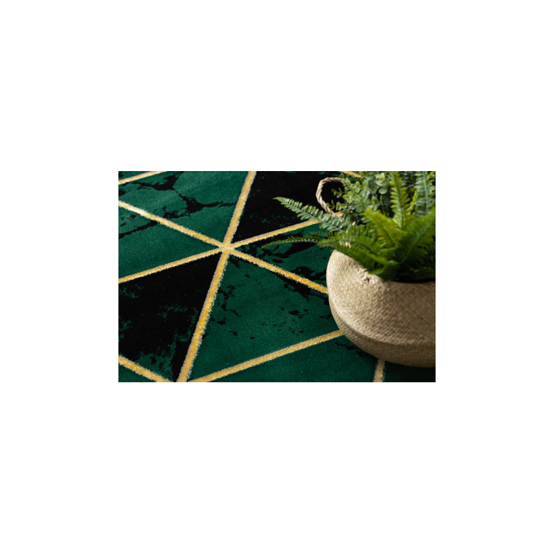 Dywan EMERALD ekskluzywny 1020 koło - glamour, stylowy marmur, trójkąty butelkowa zieleń / złoty koło 120cm
