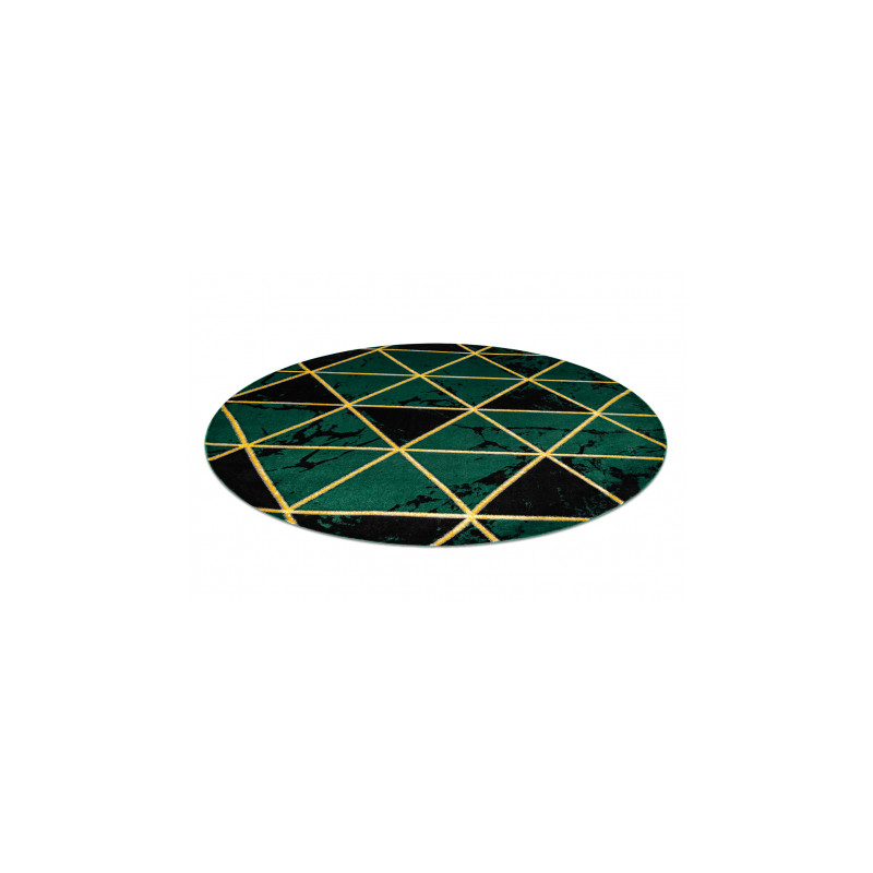 Dywan EMERALD ekskluzywny 1020 koło - glamour, stylowy marmur, trójkąty butelkowa zieleń / złoty koło 160cm