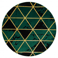 Dywan EMERALD ekskluzywny 1020 koło - glamour, stylowy marmur, trójkąty butelkowa zieleń / złoty koło 200cm
