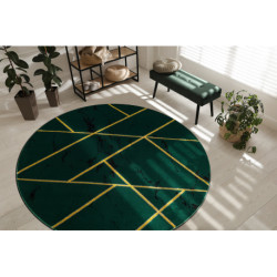 Dywan EMERALD ekskluzywny 1012 koło - glamour, stylowy marmur, geometryczny butelkowa zieleń / złoty koło 120cm