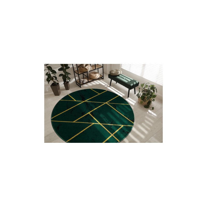 Dywan EMERALD ekskluzywny 1012 koło - glamour, stylowy marmur, geometryczny butelkowa zieleń / złoty koło 200cm