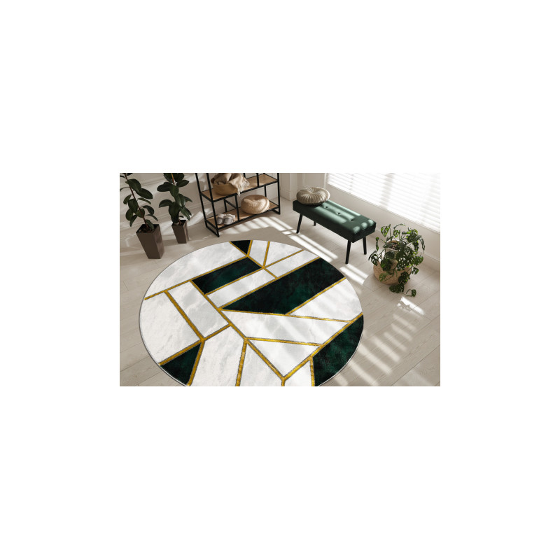 Dywan EMERALD ekskluzywny 1015 koło - glamour, stylowy marmur, geometryczny butelkowa zieleń / złoty koło 160cm