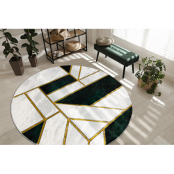 Dywan EMERALD ekskluzywny 1015 koło - glamour, stylowy marmur, geometryczny butelkowa zieleń / złoty koło 200cm