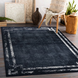 Dywan do prania ANDRE 1486 Ramka, vintage antypoślizgowy - czarny / biały 160x220cm