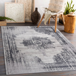 Dywan do prania ANDRE 1187 Ornament, vintage antypoślizgowy - czarny / biały 80x150cm