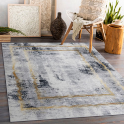 Dywan do prania ANDRE 1065 Ramka, vintage antypoślizgowy - szary / złoty 120x170cm