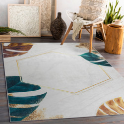Dywan do prania ANDRE 1150 Liście Monstera, sześcian antypoślizgowy - biały / złoty 120x170cm Dywan do prania ANDRE 1150 Liście Monstera, sześcian antypoślizgowy - biały / złoty 120x170cm
