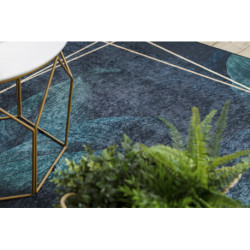 Dywan do prania ANDRE 1170 Liście, geometryczny antypoślizgowy - niebieski 80x150cm