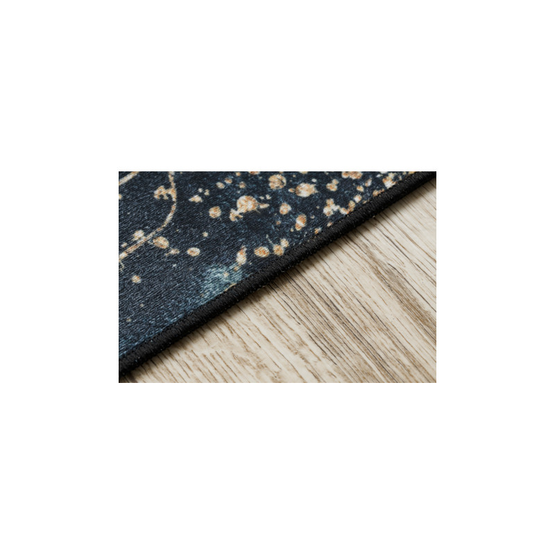 Dywan do prania ANDRE 1336 Liście antypoślizgowy - czarny / turkusowy 80x150cm