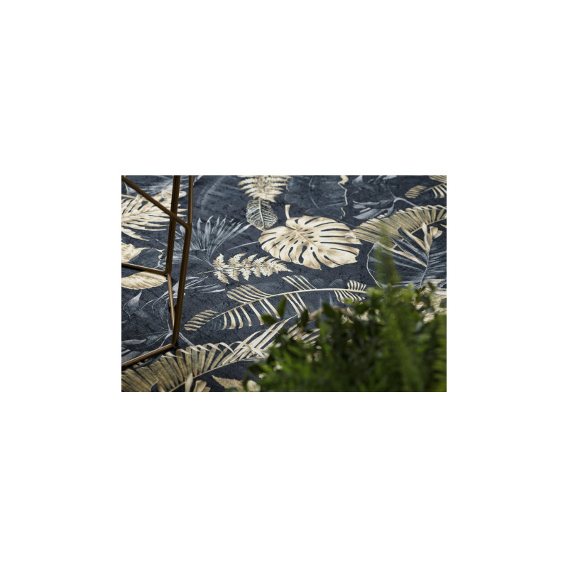 Dywan do prania ANDRE 1311 Liście Monstera antypoślizgowy - czarny / złoty 120x170cm