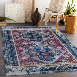 Dywan do prania ANDRE 1136 Orientalny vintage, antypoślizgowy - bordo / niebieski 80x150cm Dywan do prania ANDRE 1136 Orientalny vintage, antypoślizgowy - bordo / niebieski 80x150cm