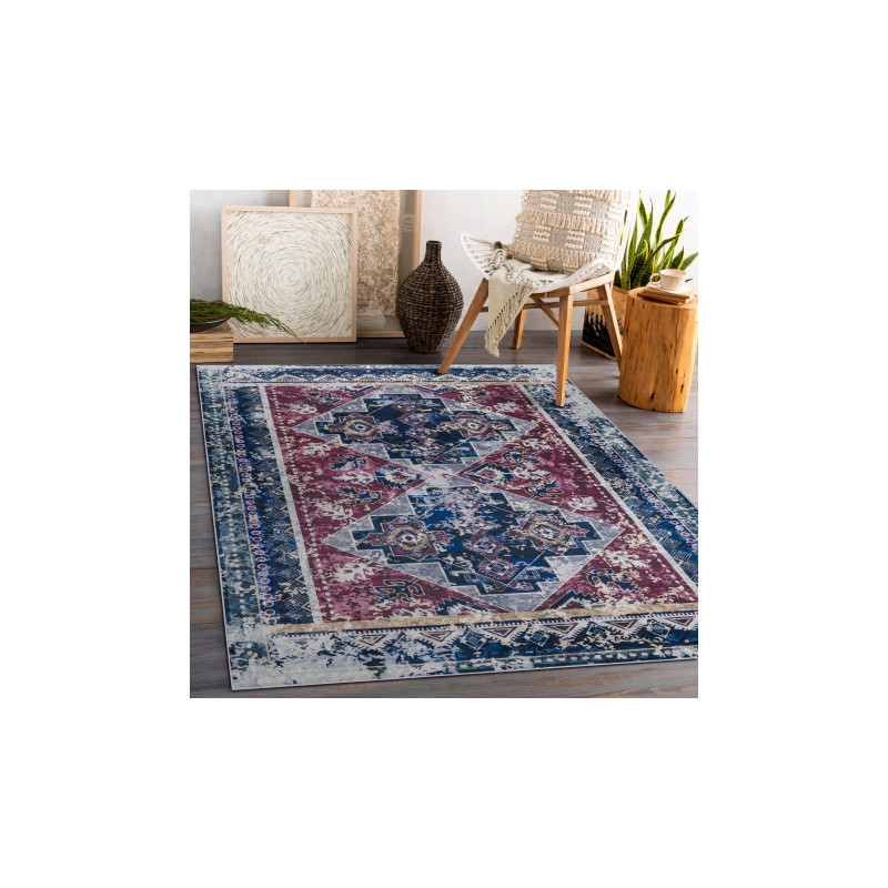 Dywan do prania ANDRE 1136 Orientalny vintage, antypoślizgowy - bordo / niebieski 120x170cm