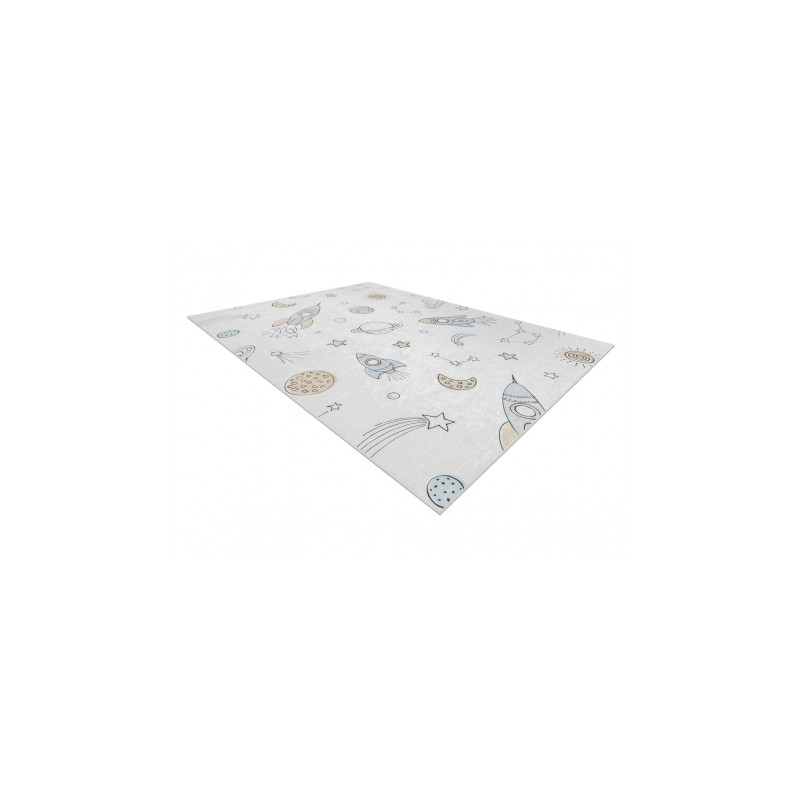 Dywan do prania BAMBINO 1278 Kosmos, rakieta dla dzieci, antypoślizgowy - krem 120x170cm