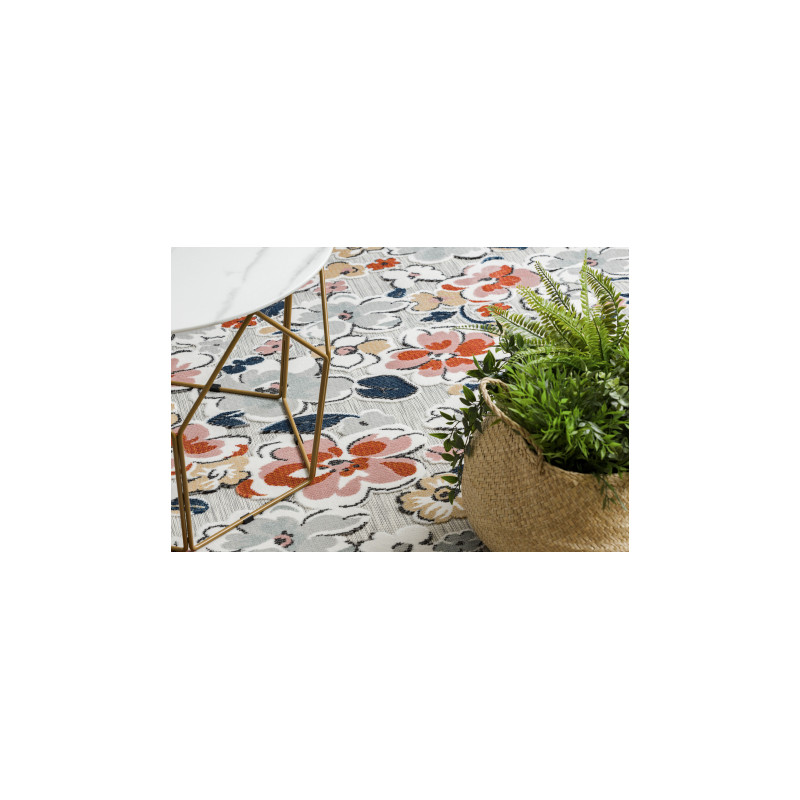 Dywan Strukturalny BOTANIC 65239 Kwiaty płasko tkany, na balkon, taras - szary 176x270cm