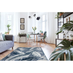 Dywan Strukturalny BOTANIC 65242 Pióra, zygzak płasko tkany, na balkon, taras - granat 78x150cm