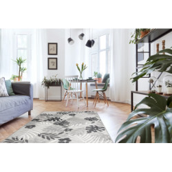 Dywan Strukturalny BOTANIC 65245 Liście Monstera płasko tkany, na balkon, taras - szary 137x190cm Dywan Strukturalny BOTANIC 65245 Liście Monstera płasko tkany, na balkon, taras - szary 137x190cm