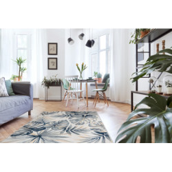 Dywan Strukturalny BOTANIC 65265 Liście Monstera płasko tkany, na balkon, taras - ecru 157x220cm