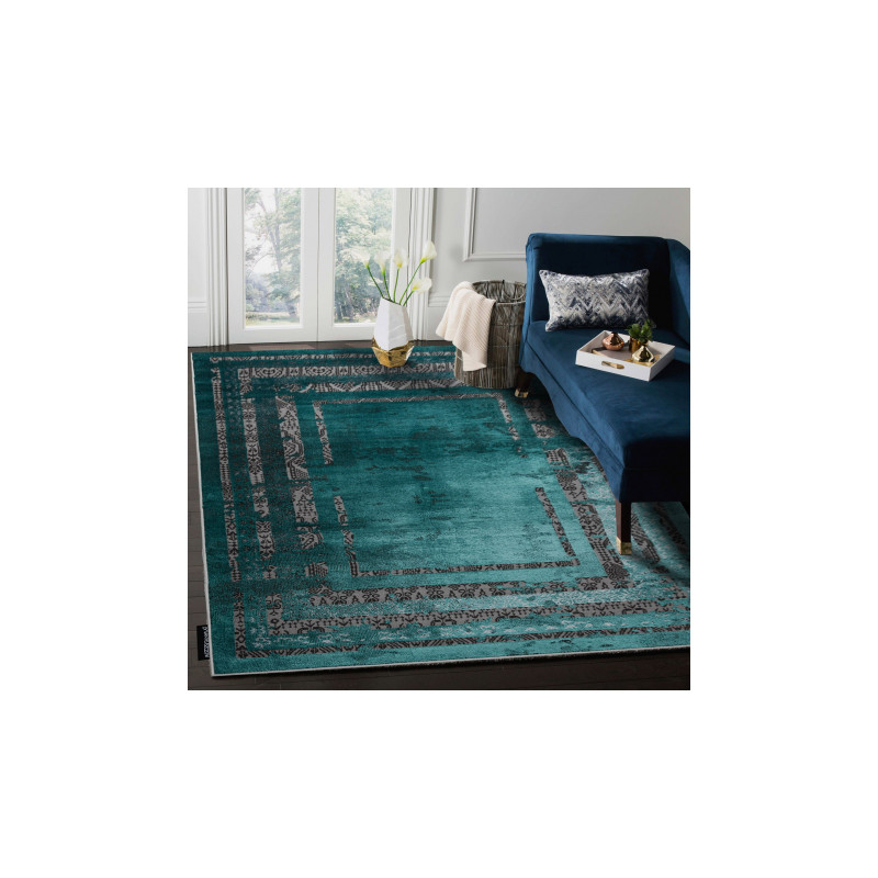 Dywan DE LUXE nowoczesny 1516 Ramka vintage przecierany - Strukturalny zielony / antracyt 160x220cm