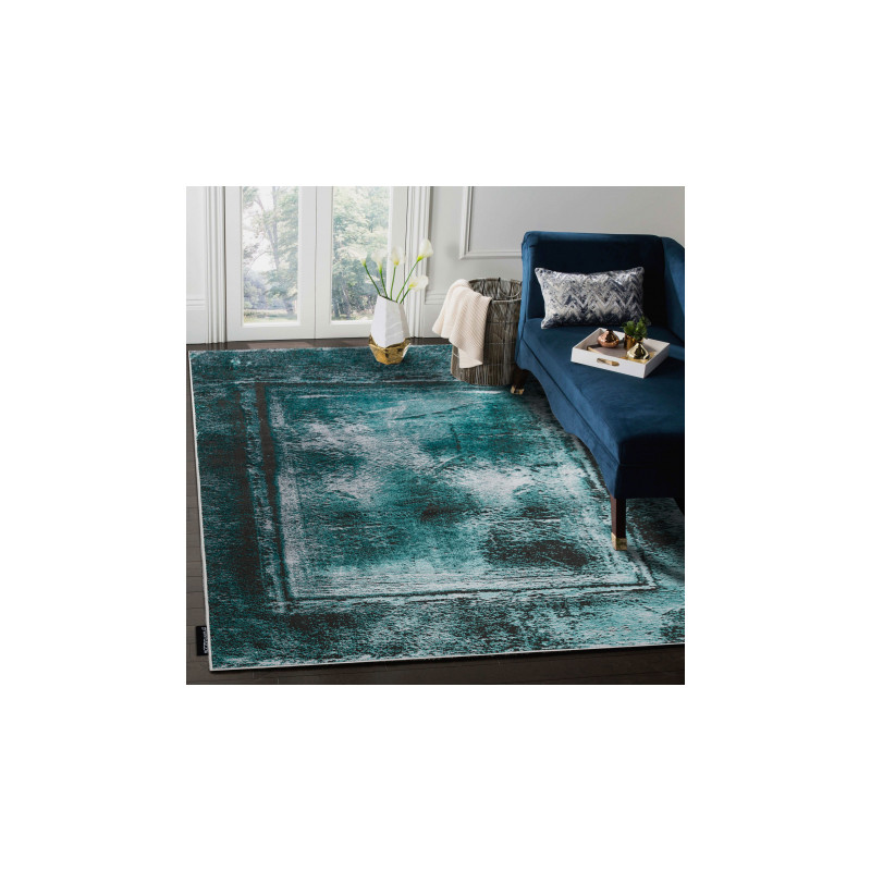 Dywan DE LUXE nowoczesny 634 Ramka vintage przecierany - Strukturalny zielony / antracyt 140x190cm
