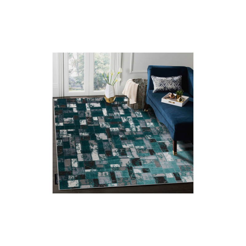Dywan DE LUXE nowoczesny 6768 Geometryczny - Strukturalny zielony / antracyt 140x190cm