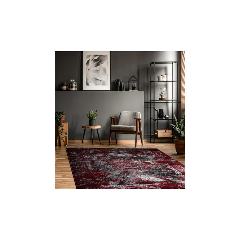 Dywan VINCI 1407 nowoczesny Rozeta vintage przecierany - Strukturalny czerwony / antracyt 140x190cm