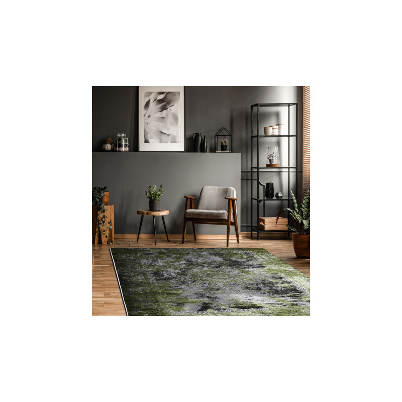 Dywan VINCI 1407 nowoczesny Rozeta vintage przecierany - Strukturalny zielony / antracyt 120x170cm