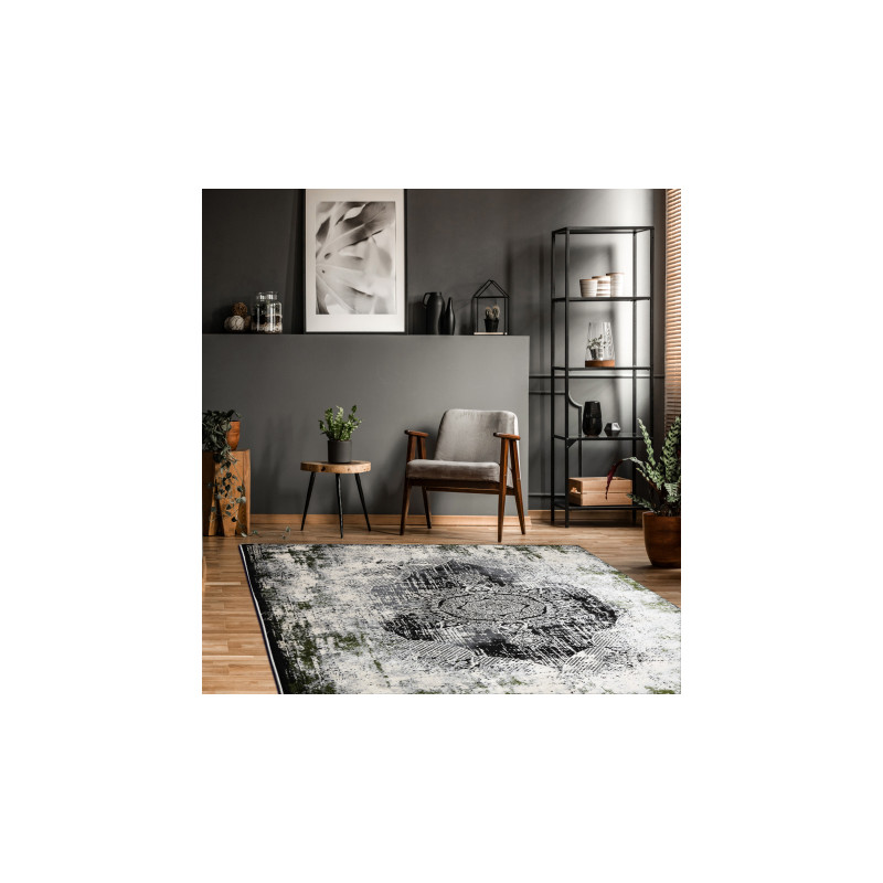 Dywan VINCI 1516 nowoczesny Rozeta vintage przecierany - Strukturalny kość słoniowa / zielony 140x190cm