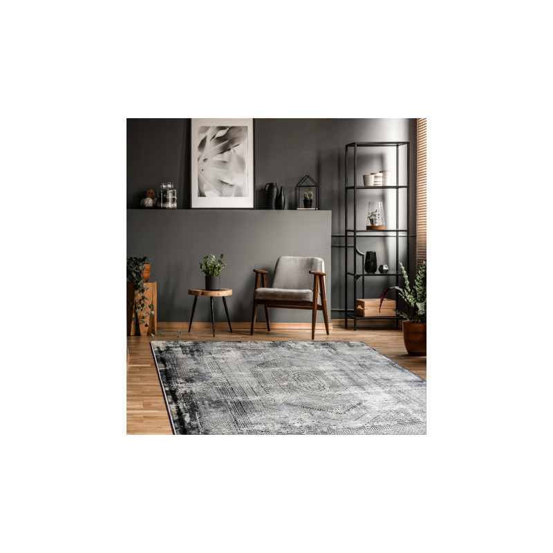 Dywan VINCI 1417 nowoczesny Geometryczny vintage przecierany - Strukturalny kość słoniowa / antracyt 120x170cm