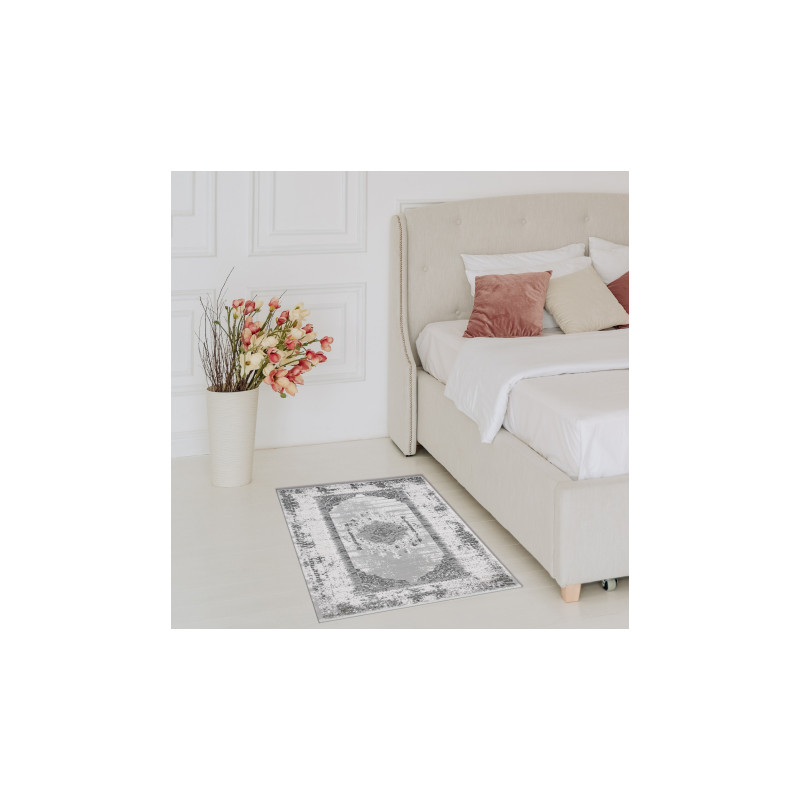 Dywan AKRYL VALS 8801 Ramka ornament kość słoniowa / szary 80x100cm