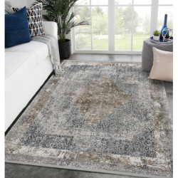 Dywan TULS nowoczesny, strukturalny, frędzle 51323 Vintage, przecierany, Ramka rozeta kość słoniowa / szary 80x150cm Dywan TULS nowoczesny, strukturalny, frędzle 51323 Vintage, przecierany, Ramka rozeta kość słoniowa / szary 80x150cm