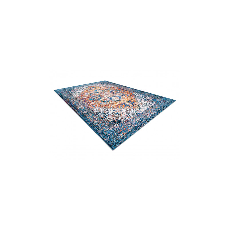 Dywan ANTIKA ancret orangeblue, nowoczesny ornament, do prania - niebieski / pomarańczowy 160x220cm