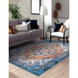 Dywan ANTIKA ancret orangeblue, nowoczesny ornament, do prania - niebieski / pomarańczowy 160x220cm