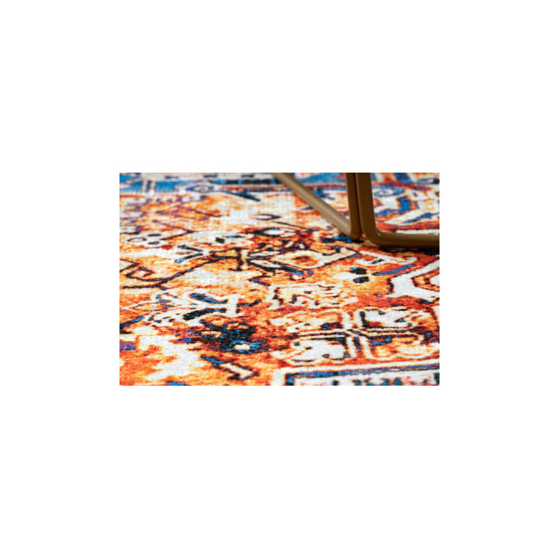 Dywan ANTIKA ancret orangeblue, nowoczesny ornament, do prania - niebieski / pomarańczowy 160x220cm