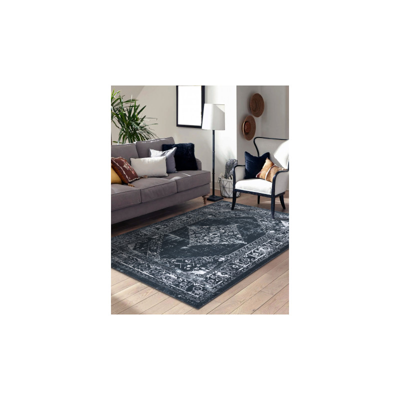 Dywan ANTIKA 117 tek, nowoczesny ornament, do prania - szary / grafit 80x150cm